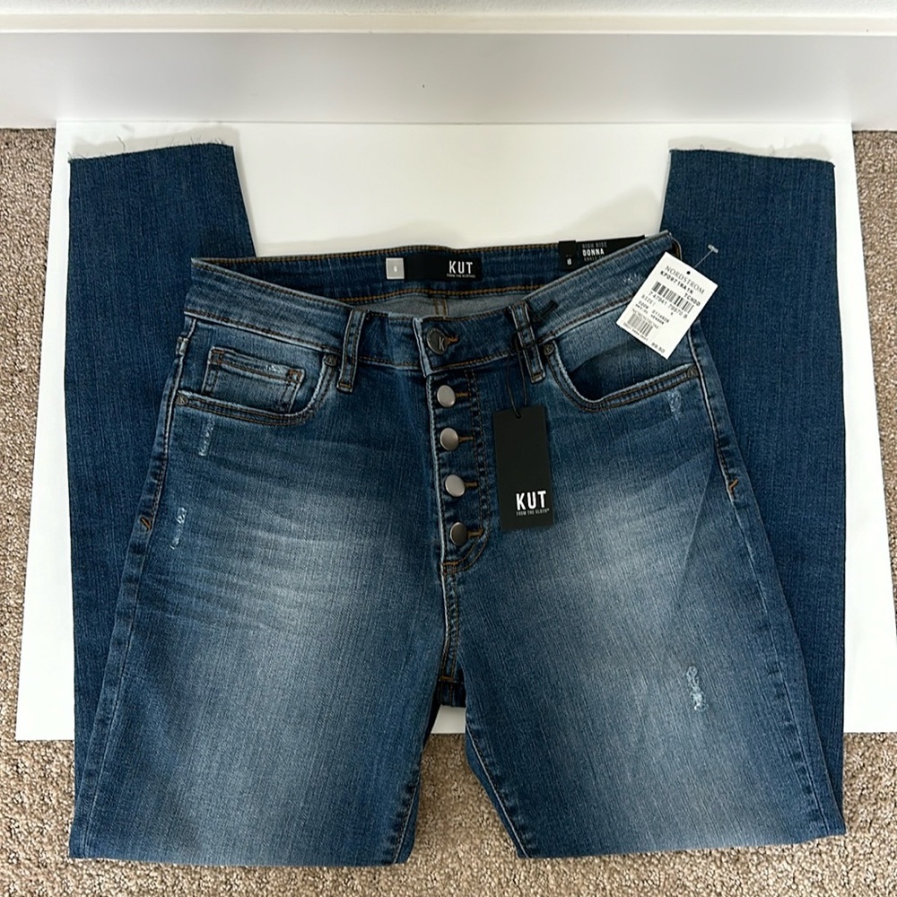 KUT From The Kloth Size 8 High Rise Donna Ankle Skinny Frayed Edge Jeans